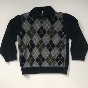 4T half zip cotton knit sweater, argyle diamonds